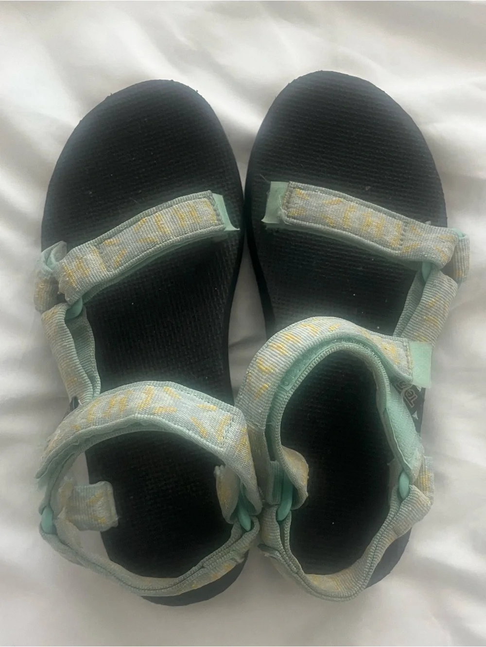 Teva Black Sandals with Mint Green Patterned Straps